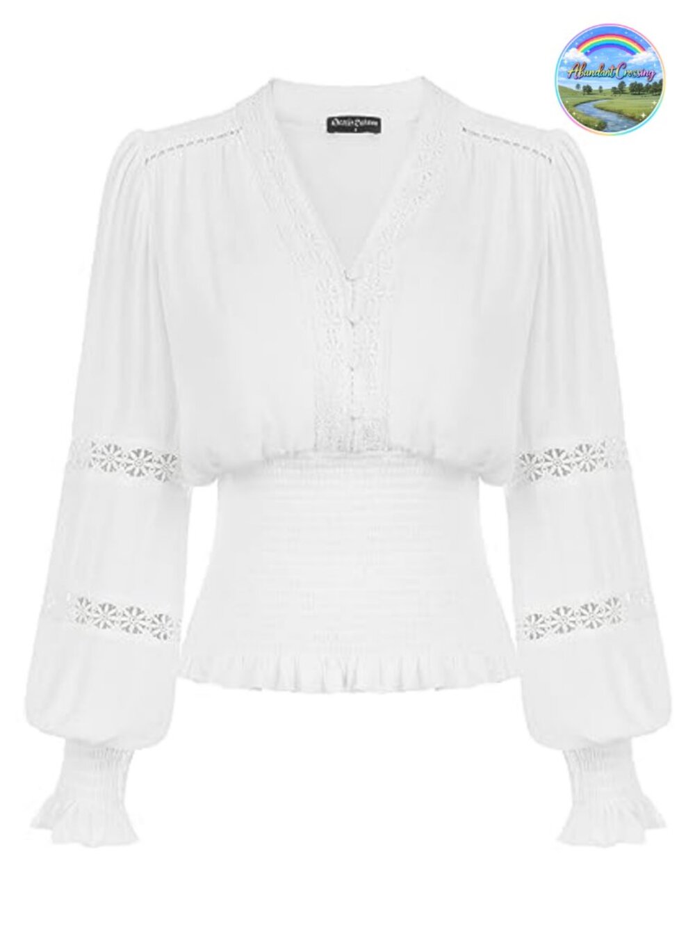 Women's Long Sleeve Peasant Top V Neck Eyelet Boho Blouse